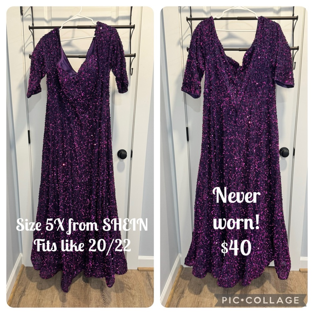 SHEIN Purple Sequin Maxi Dress with Flutter Sleeves